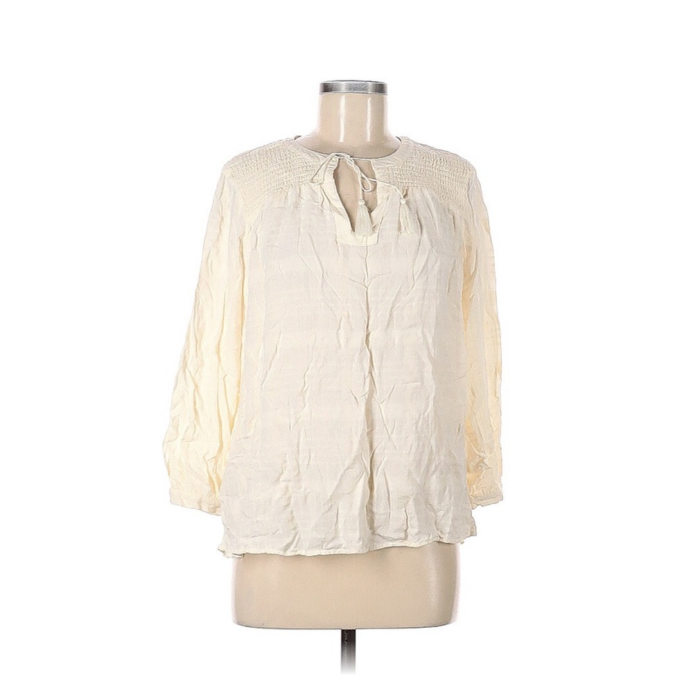 Old Navy Sz Medium Peasant‎ Smocked Tie Front Blouse Rayon Long Sleeve Elegant!